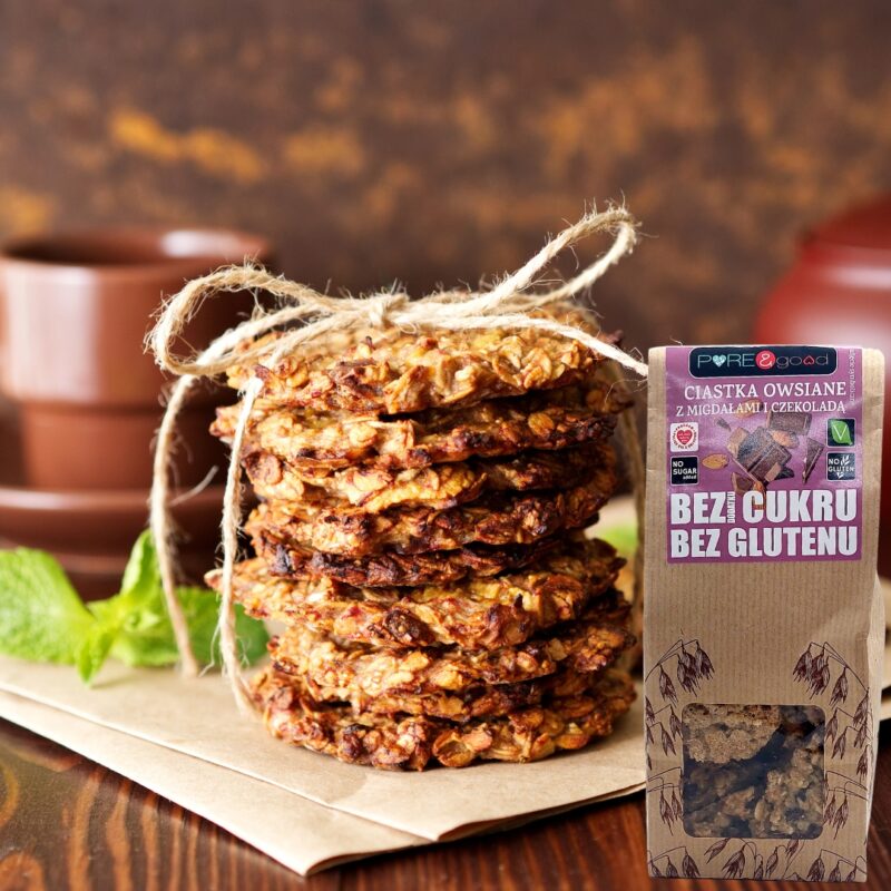 PURE&GOOD Ciastka Owsiane z Czekoladą i Migdałami bez cukru glutenu 150G - obrazek 4