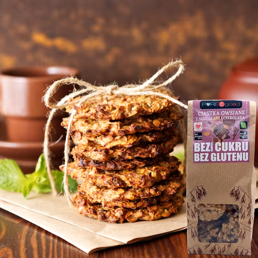 PURE&GOOD Ciastka Owsiane z Czekoladą i Migdałami bez cukru glutenu 150G - obrazek 4
