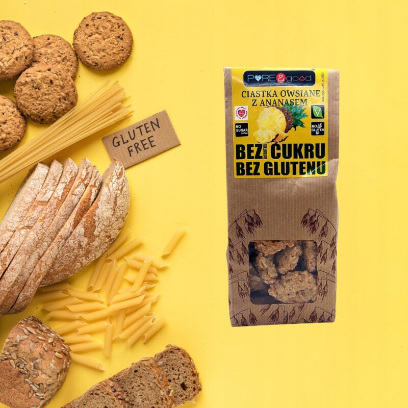 PURE&GOOD Ciastka Owsiane z Ananasem bez dodatku cukru i bez glutenu 150G - obrazek 2