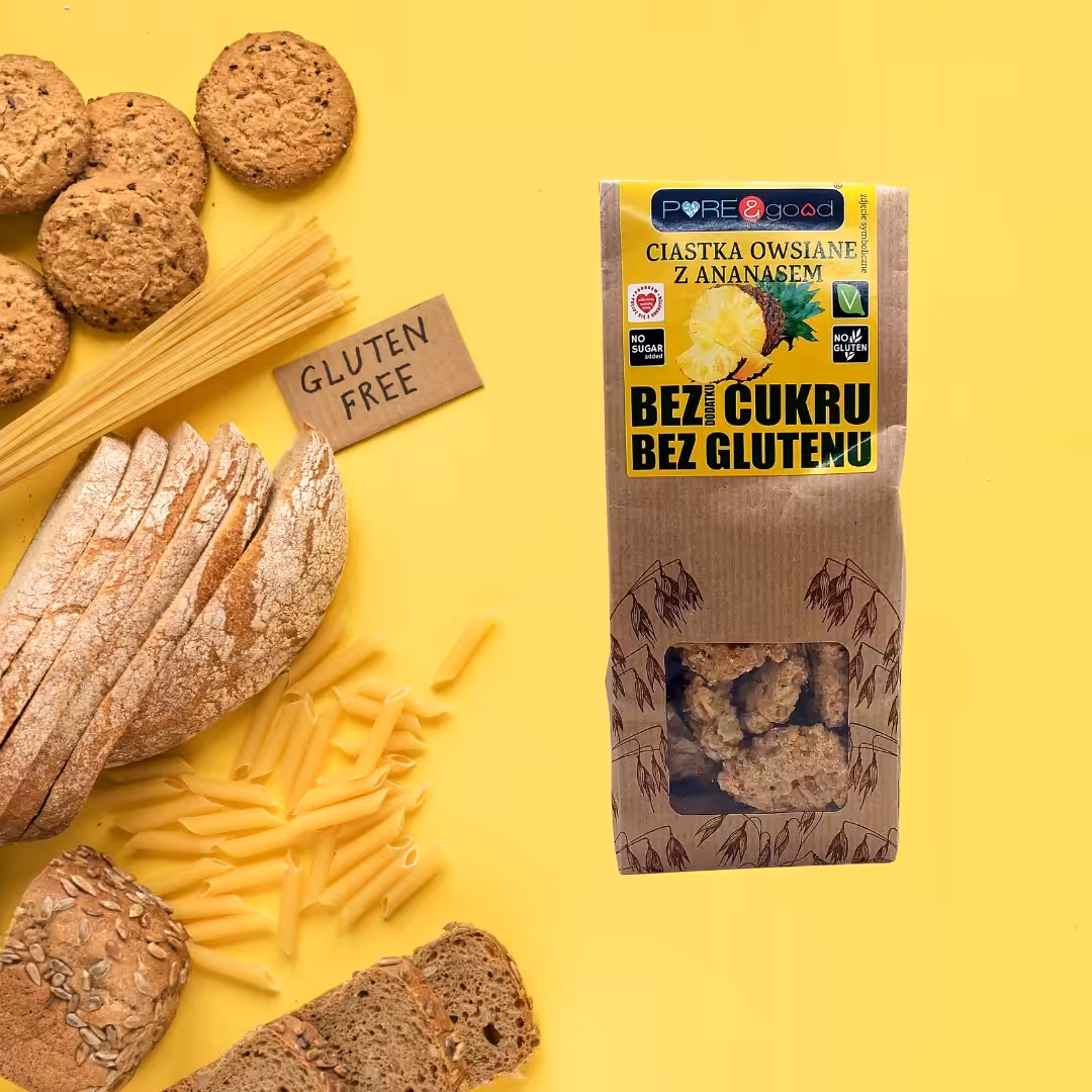 PURE&GOOD Ciastka Owsiane z Ananasem bez dodatku cukru i bez glutenu 150G - obrazek 2