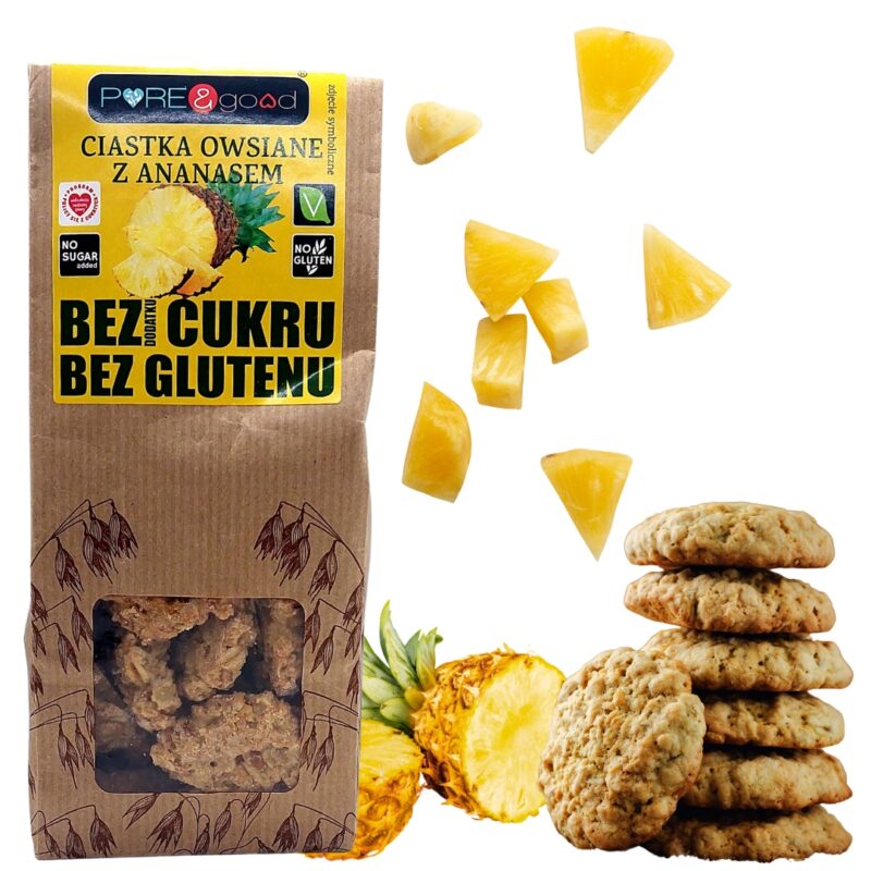 PURE&GOOD Ciastka Owsiane z Ananasem bez dodatku cukru i bez glutenu 150G