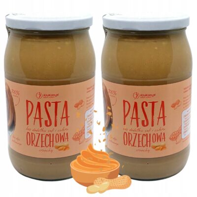 2x KruKam Pasta Orzechowa 100% Krem Orzechowy Crunchy 900g