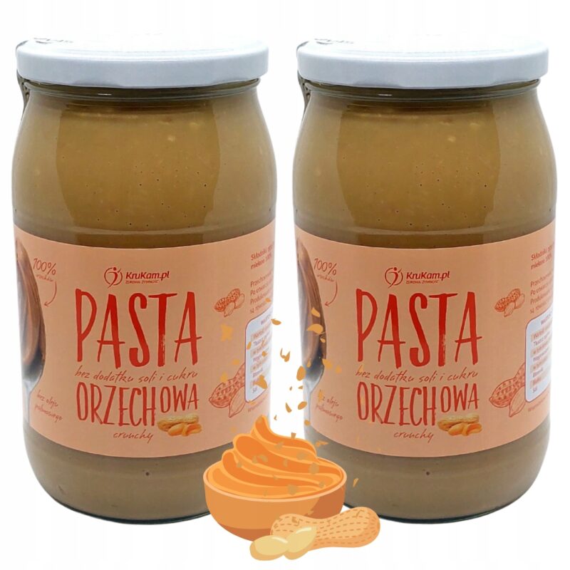 2x KruKam Pasta Orzechowa 100% Krem Orzechowy Crunchy 900g