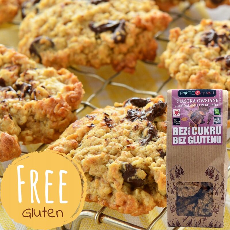 PURE&GOOD Ciastka Owsiane z Czekoladą i Migdałami bez cukru glutenu 150G - obrazek 2