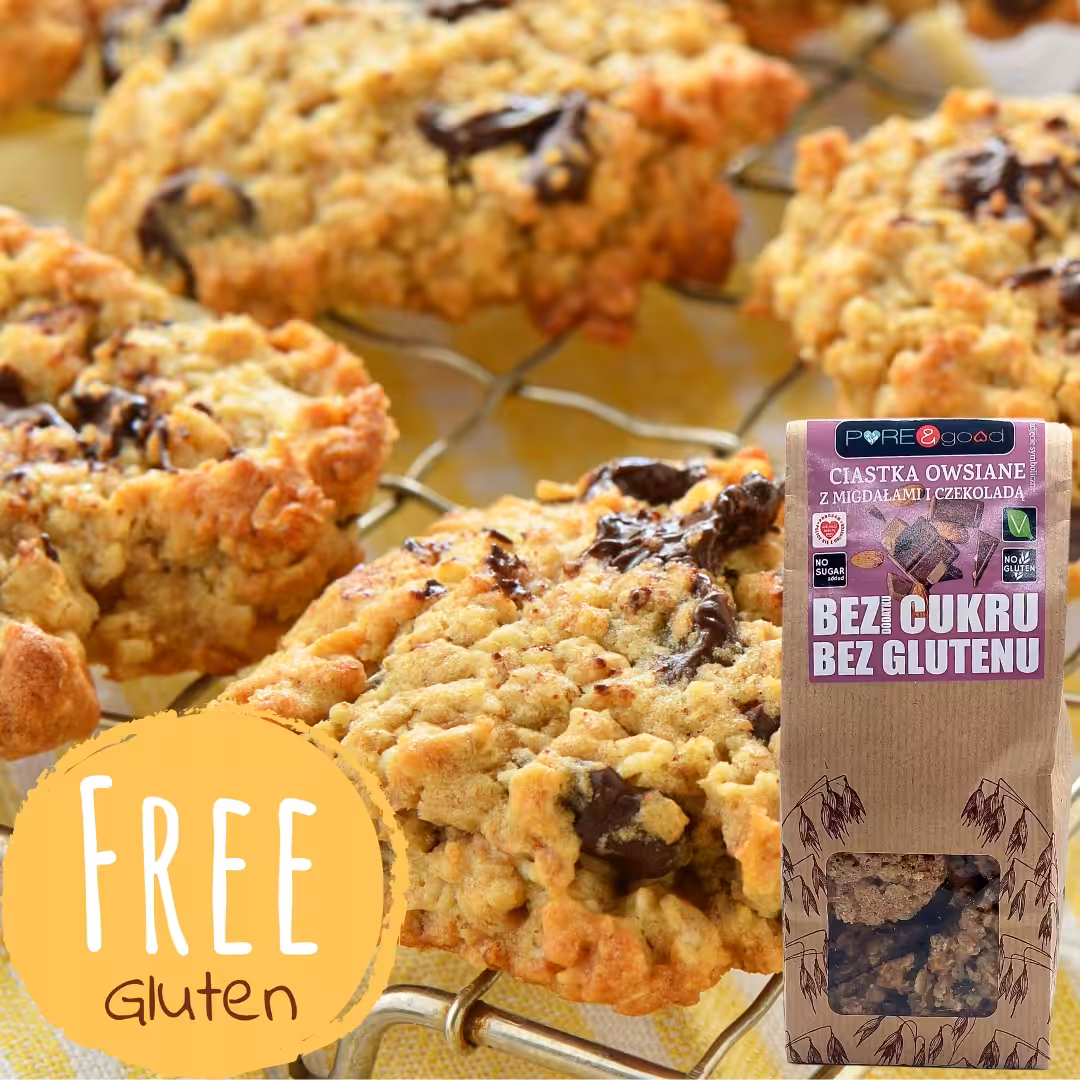 PURE&GOOD Ciastka Owsiane z Czekoladą i Migdałami bez cukru glutenu 150G - obrazek 2