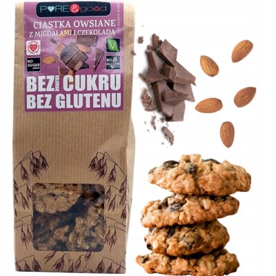 PURE&GOOD Ciastka Owsiane z Czekoladą i Migdałami bez cukru glutenu 150G