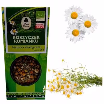 Rumianek Herbata Eko Rumianek koszyczek Dary Natury 25g na układ trawienny