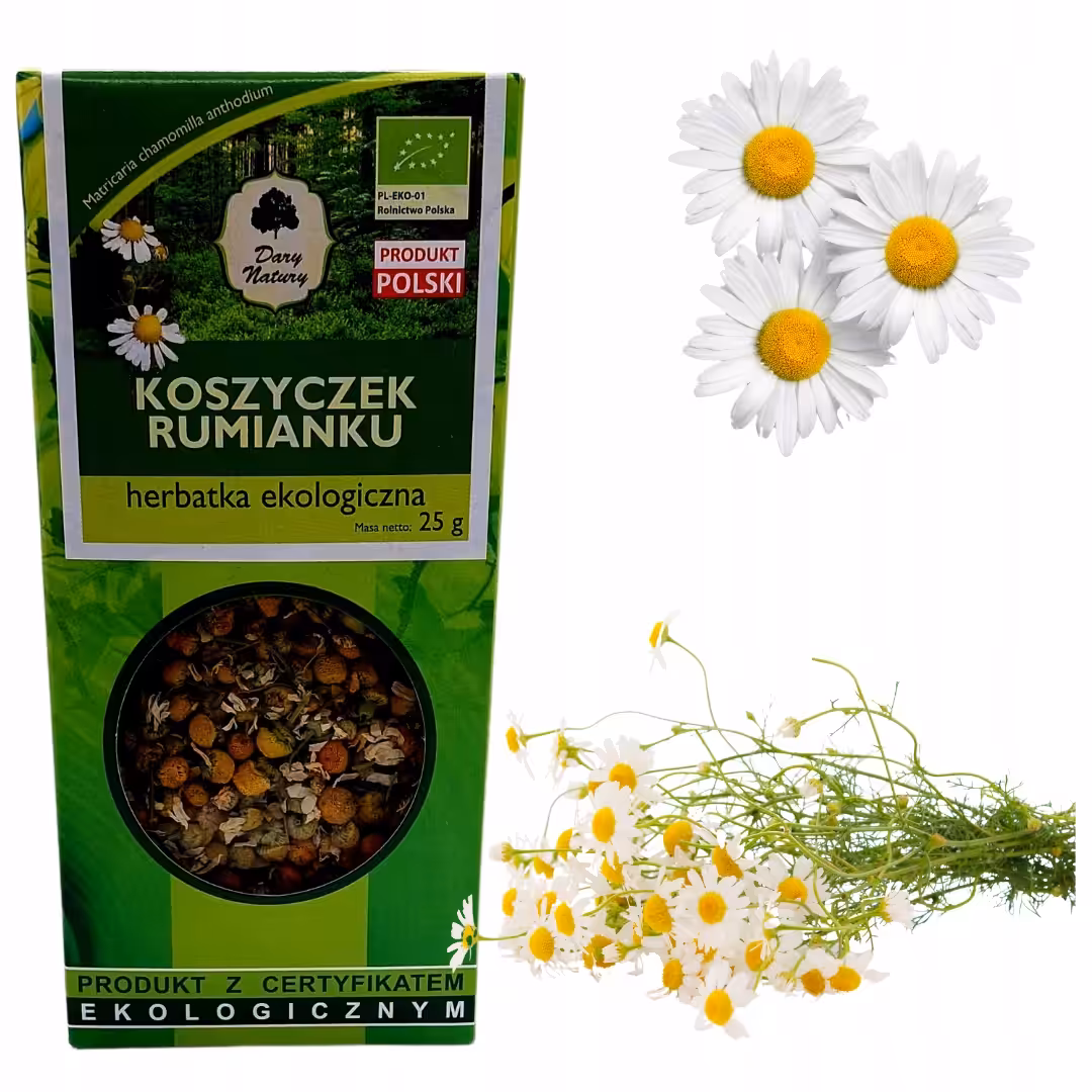 Rumianek Herbata Eko Rumianek koszyczek Dary Natury 25g na układ trawienny