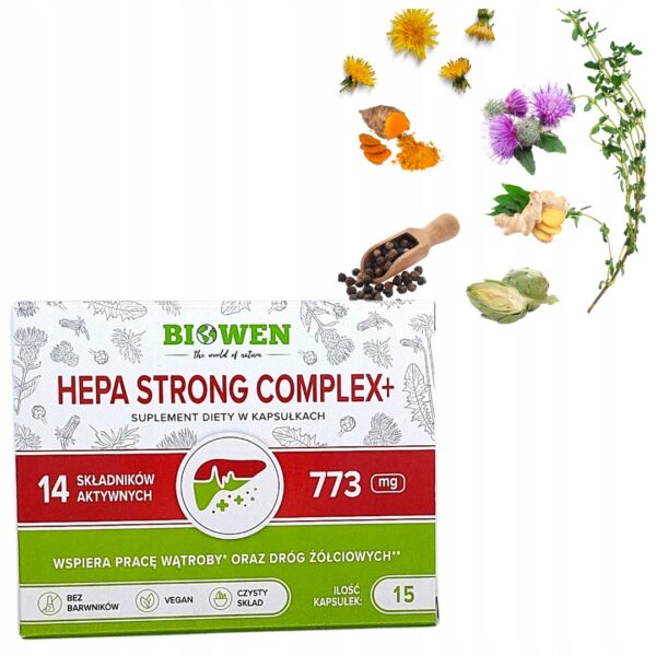 Hepa Strong complex biowen 15kap suplementy na wątrobę Regeneracja wątroby