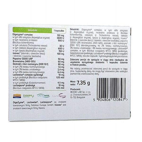 Enzymax Complex Biowen Enzymy trawienne 15 kaps Wsparcie trawienia Blister - obrazek 3