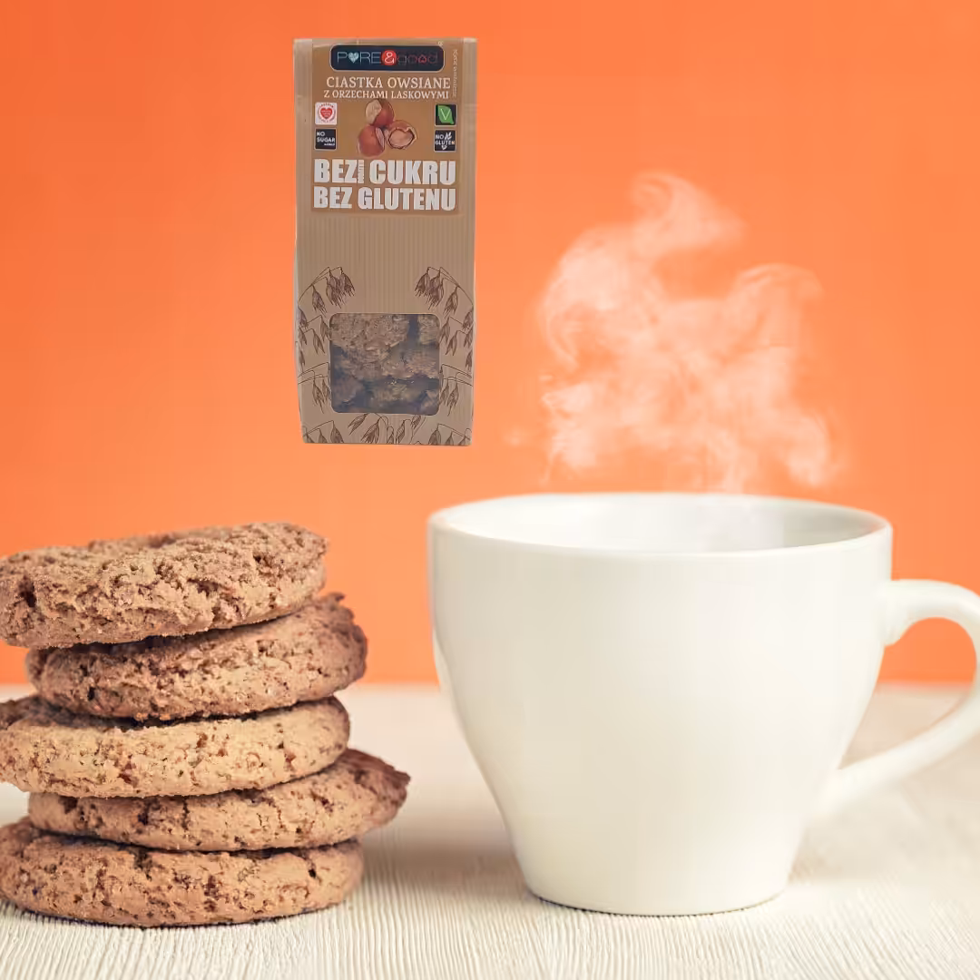 PURE&GOOD Ciastka owsiane z orzechami laskowymi bez cukru bez glutenu 150G - obrazek 3