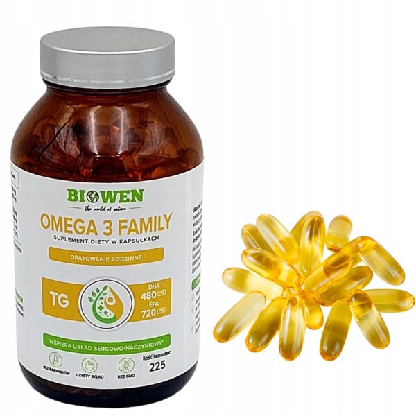 Biowen Omega 3 Family TG - 225 kapsułek Wysoka zawartość 720 EPA i 480 DHA