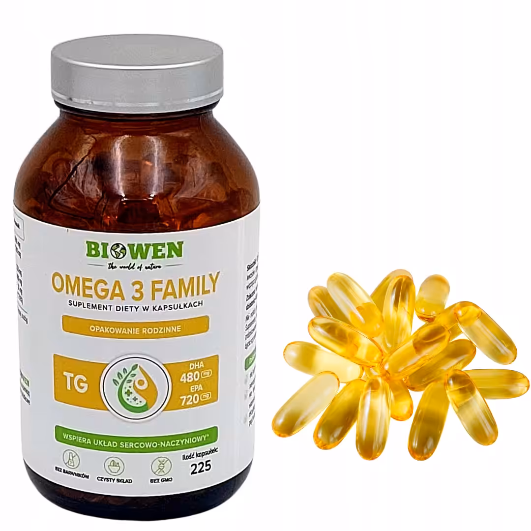 Biowen Omega 3 Family TG - 225 kapsułek Wysoka zawartość 720 EPA i 480 DHA