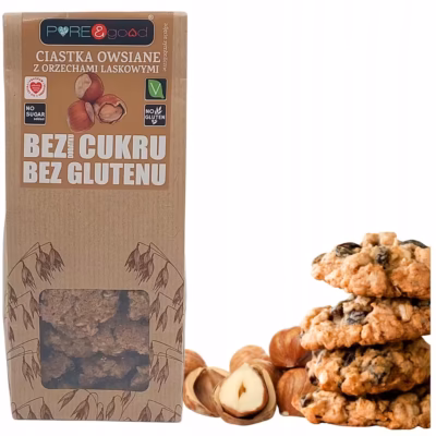 PURE&GOOD Ciastka owsiane z orzechami laskowymi bez cukru bez glutenu 150G