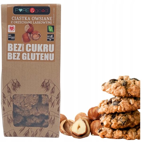 PURE&GOOD Ciastka owsiane z orzechami laskowymi bez cukru bez glutenu 150G