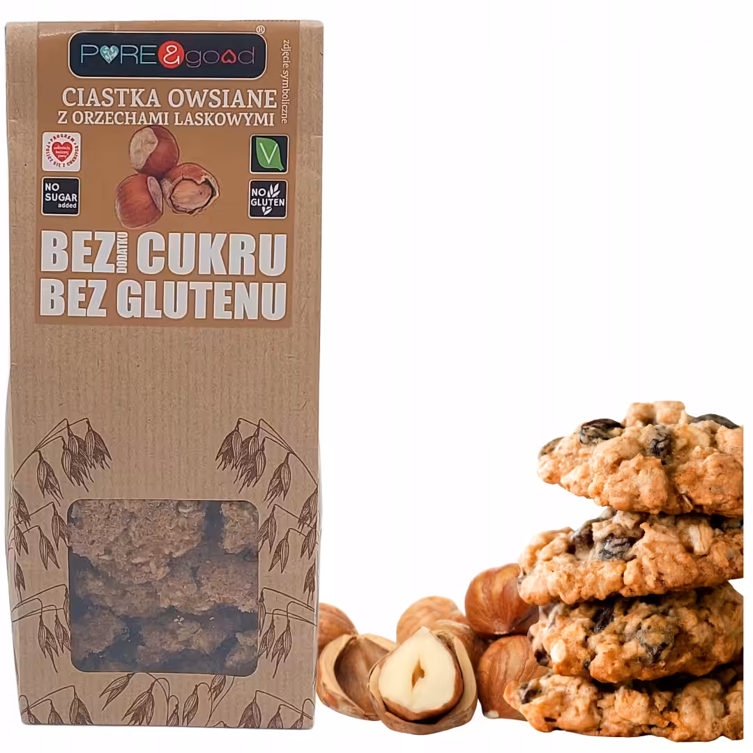 PURE&GOOD Ciastka owsiane z orzechami laskowymi bez cukru bez glutenu 150G