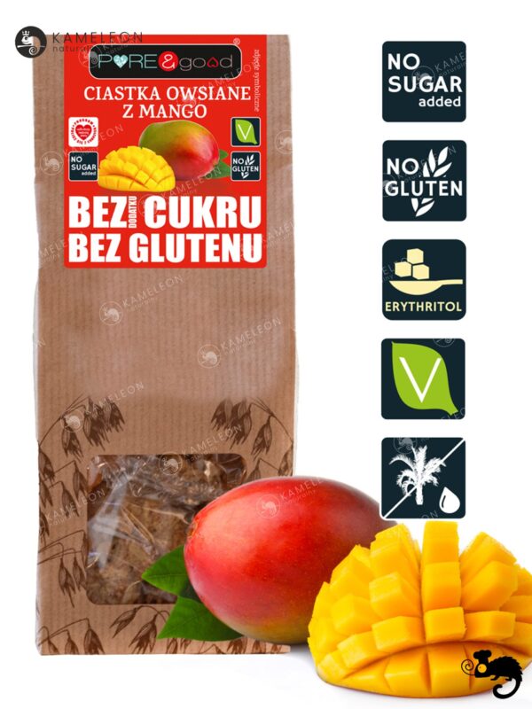 PURE&GOOD ciastka owsiane z Mango bez dodatku cukru i bez glutenu 150G - obrazek 5
