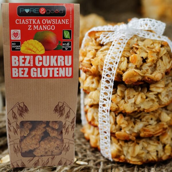 PURE&GOOD ciastka owsiane z Mango bez dodatku cukru i bez glutenu 150G - obrazek 2
