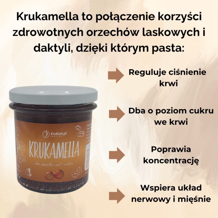 KruKam Krukamella pasta z orzechów laskowych 300g Masło z orzechów bez cukr - obrazek 3