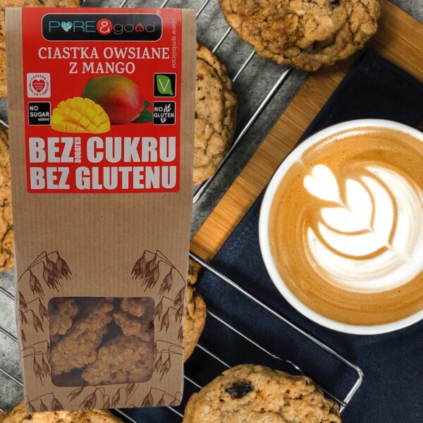 PURE&GOOD ciastka owsiane z Mango bez dodatku cukru i bez glutenu 150G - obrazek 3