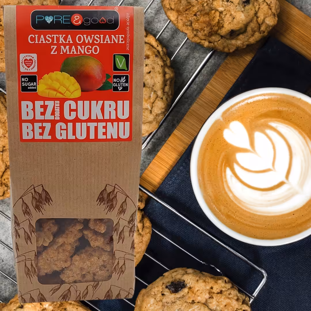 PURE&GOOD ciastka owsiane z Mango bez dodatku cukru i bez glutenu 150G - obrazek 3
