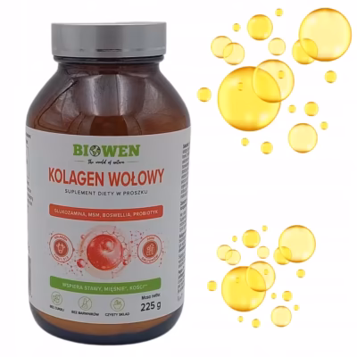 Biowen Kolagen wołowy typu I, II, III proszek 225g Piękna Skóra Stawy Kości