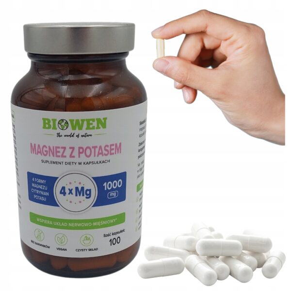 Biowen Magnez z potasem 1000 mg 4 formy magnezu cytrynian potasu 100 kaps