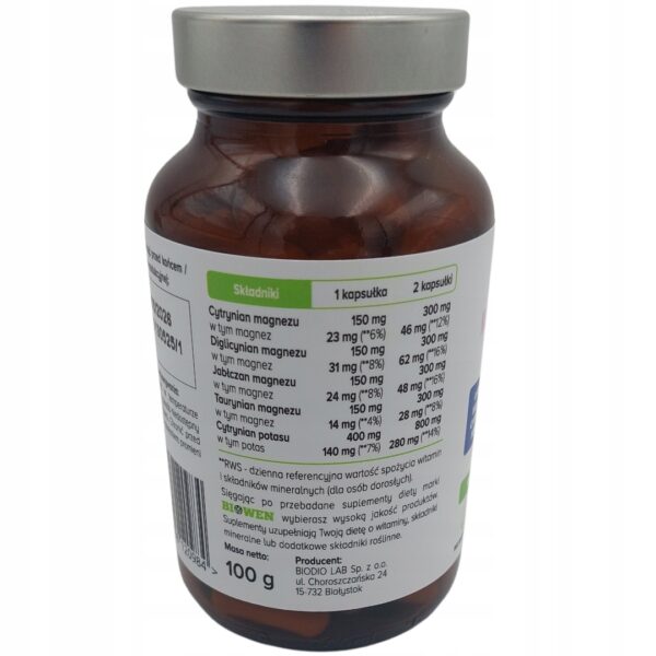 Biowen Magnez z potasem 1000 mg 4 formy magnezu cytrynian potasu 100 kaps - obrazek 6