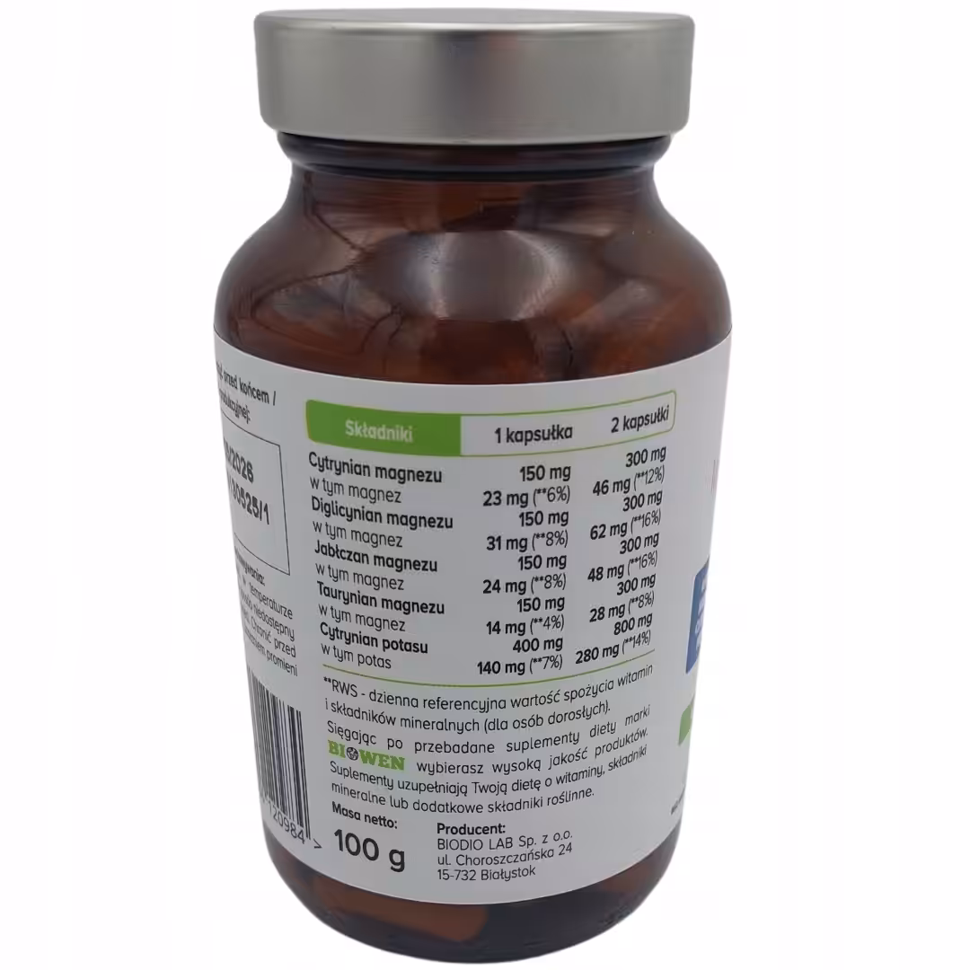 Biowen Magnez z Potasem 1000 mg 4 formy magnezu - 100 kapsułek - obrazek 6