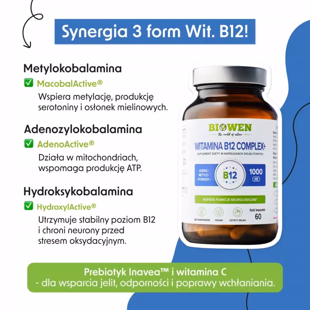 Biowen Witamina B12 Complex+ 3 bioaktywne formy B12 + witamina C i błonnik - obrazek 3