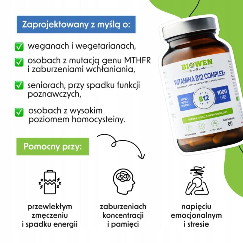Biowen Witamina B12 Complex+ 3 bioaktywne formy B12 + witamina C i błonnik - obrazek 2