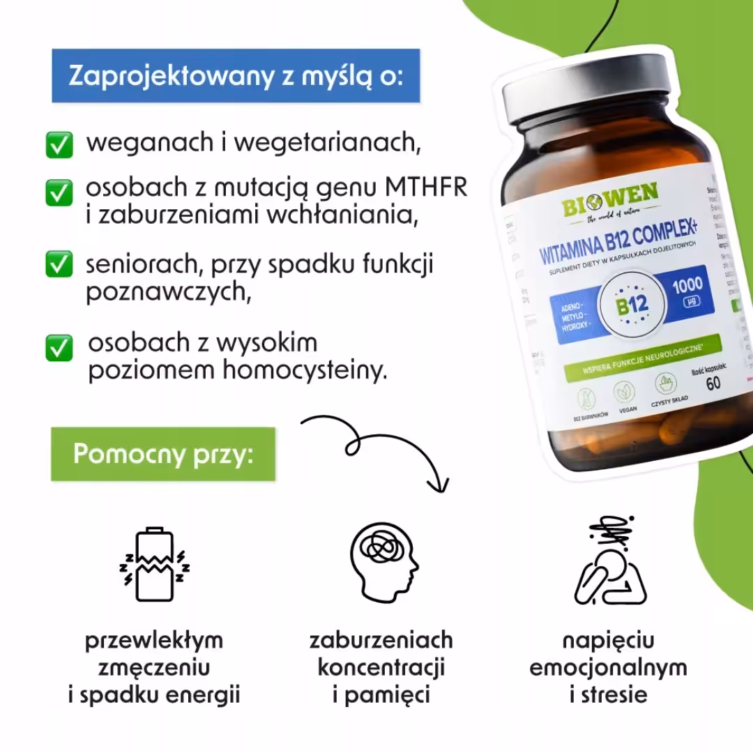 Biowen Witamina B12 Complex+ 3 bioaktywne formy B12 + witamina C i błonnik - obrazek 2